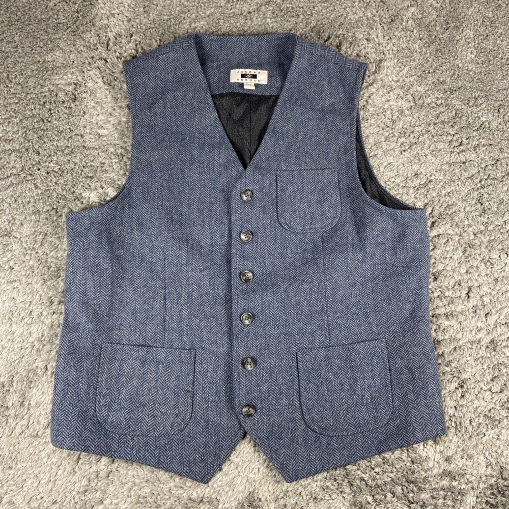 Joseph Abboud Vest Mens XXL Blue Herringbone Wool Waistcoat Formal Heritage